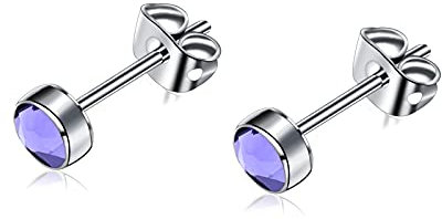 Artskin Boucles d'oreilles en titane G23 pour femmes filles boucles d'oreilles hypoallergéniques sans nickel 4mm boucles d'oreilles en tanzanite pour oreilles sensibles