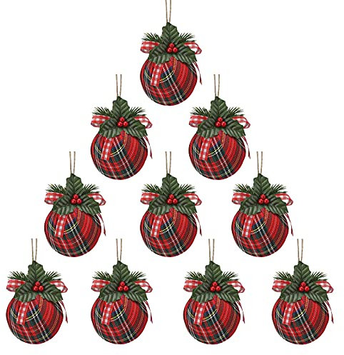 Mokyler Borsa in tessuto scozzese in schiuma, ciondolo a sfera in tessuto, ornamenti natalizi, ciondolo a forma di palline di Natale, decorazione artificiale per albero di Natale