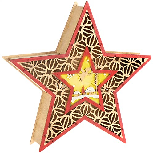 com-four® LED Stern als dekorative Beleuchtung - Lichterstern als Deko - Weihnachtsstern aus Holz - LED-Beleuchtung mit Timer-Funktion als Stimmungslicht (Stern - rot braun)