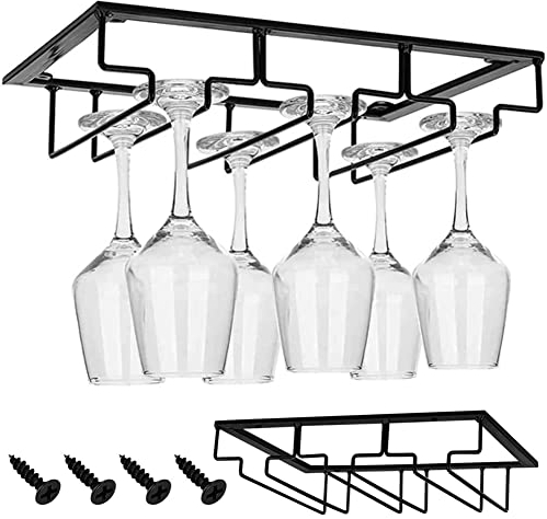 TTBDDM Estante Colgar Copas de Vino, Portavasos para Vino, Soporte Copas para Vino, Colgador Copa Vino Metal, con 4 Tornillos, para Hogar, Bar, Cocina, Restaurante (3 Ranuras)