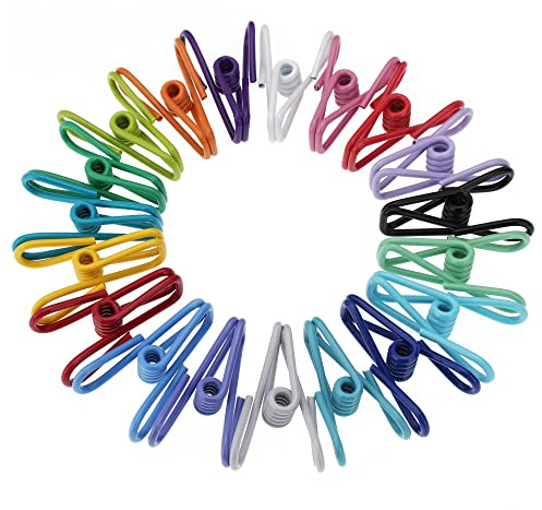 OKVGO Food Bag Clips for Food Storage, Steel with PVC Coated Multifunctional Clips for Food Bag Sealing Clips, Clothes Pegs of Washing Line and Durable Freezer Bag Clips for Office Home and Kitchen 12