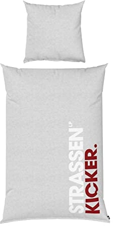 STRASSENKICKER Bettwäsche-Set, Kopfkissenbezug ca. 80x80 cm, Bettbezug ca. 135x200 cm mit leichtläufigem Reißverschluss, 100% Baumwolle, Renforcé, Flag Label, Grau