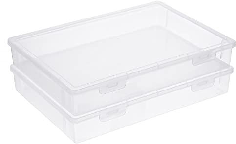 BTSKY, Caja de almacenamiento de plástico transparente con tapa abatible, organizador multiusos para costura, lápices, rotuladores, cuadernos, archivos A4, 2 unidades, Grande