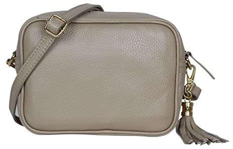 AMBRA Moda GLX8 - Damen Handtasche Umhängetasche Schultertasche Handytasche aus genarbtem Rindsleder (Beige Sand)