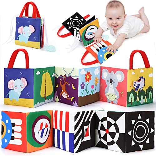 URMYWO Stoffbuch für Babys 0 6 Monate,Baby Spielzeug ab 0 3 6 12 Monate Schwarz Weiß Buch Kontrast Stoffbücher,Wahrnehmungs-Lernspielzeug,Geschenke für Babys