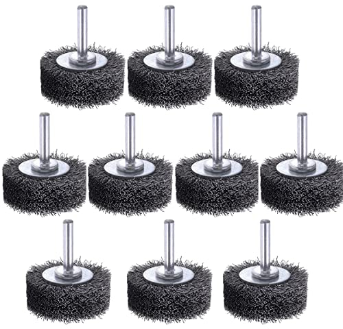 Rocaris Drahtbürsten-Drahtbürsten, Drahtbürsten, für Bohrmaschine, 5,1 cm, robuste Drahtbürsten, Entfernung von Lack, Rost und Korrosion, 0,000 cm Karbonstahldraht, 0,6 cm Schaft, 10 Stück