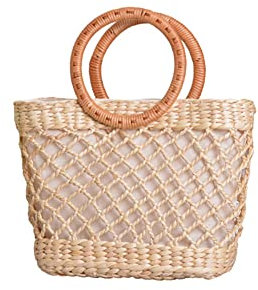 Surakey Sac à Main en Osier Carré pour Femme - Cabas de Plage en Paille Tissée, Rotin Vintage Élégant - Panier de Rangement Tressé pour l'Extérieur D'été