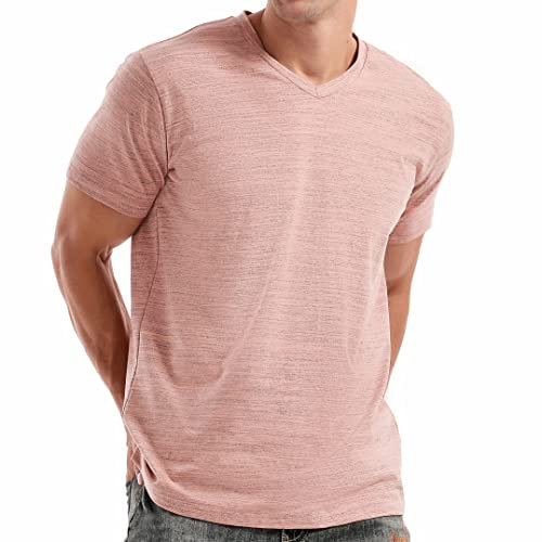 RONOMO Basic t - Shirt Homme Craft t - Shirt col V t - Shirt(V Pink L)