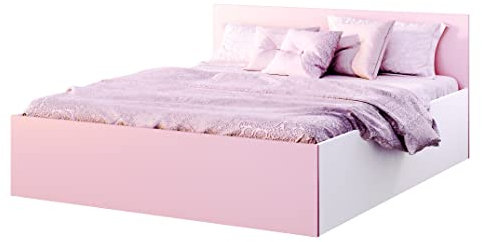 FurnitureByJDM Bett 180x200 mit Stauraum – Doppelbett mit Bettkasten und aufklappbarem Lattenrost – Modernes Stauraumbett mit Liftfunktion (Weiß/Rosa)