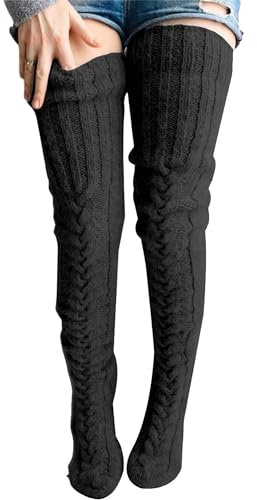 Miolasay Women's Thigh High Woolen Socks Warm Fluffy High Stockings Boot Extra Long Winter Stockings Footed Socks Leg Warmers