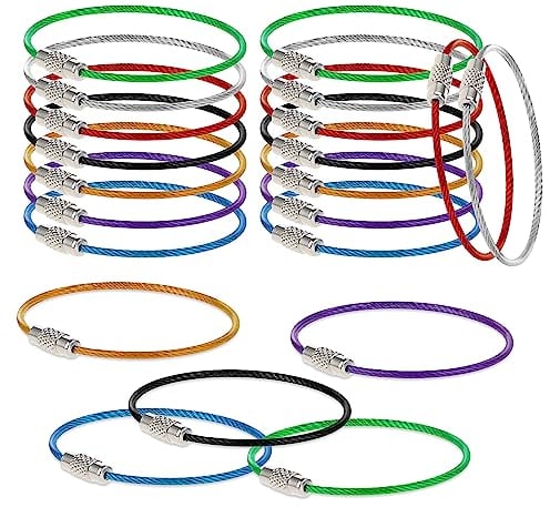 Cobee Draht Schlüsselanhänger, 21 Stück Edelstahl Drahtkabel Schlüsselring groß Nylon beschichteter Kabel Heavy Duty Gepäckanhänger Schleifen Schildhalter 2mm Twist Barrel 15cm/5.9 lang,7 Farben