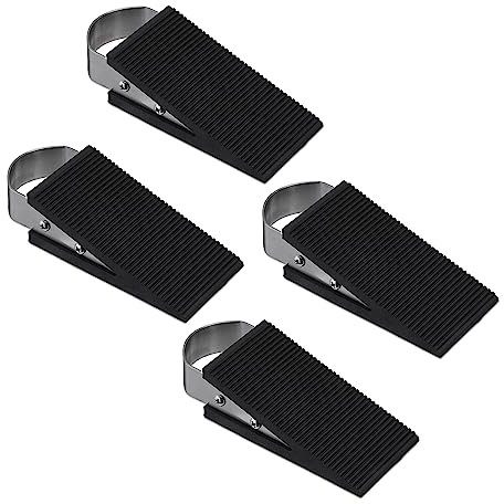 Relaxdays Türkeil 4er Set, Türstopper Boden, Gummi & Edelstahl, HBT: 3 x 5 x 12,5 cm, rutschfeste Keile, schwarz/Silber, Pack
