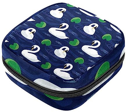 Sac de rangement pour serviettes hygiéniques, pochettes de produit féminin, sac portable pour filles, femmes, cygnes nageant dans la piscine de lotus nuit, multicolore, 4.7x6.6x6.6 in/12x17x17 cm