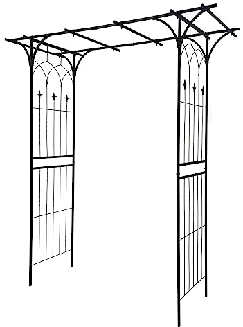 Defacto DF-RB-26B - Arco per rose con cancello integrale, in metallo, 204, 150 x 52 cm, porta bloccabile, colore: nero
