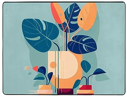 Blau-orangefarbener Bambus-Teppich. & * 160 x 120 cm, große Größe, weiche Haptik, Wohnzimmerteppich, Schlafzimmer, Bodenmatten, Heimdekoration.