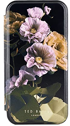 Ted Baker Paper Flowers Mirror Folio Case Compatible with iPhone 15 Pro Max - Black Gold