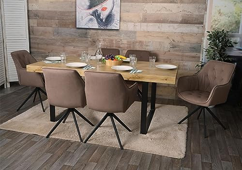Mendler 6er-Set Esszimmerstuhl HWC-L80, Küchenstuhl Polsterstuhl Stuhl mit Armlehne, drehbar, Metall Stoff/Textil - braun