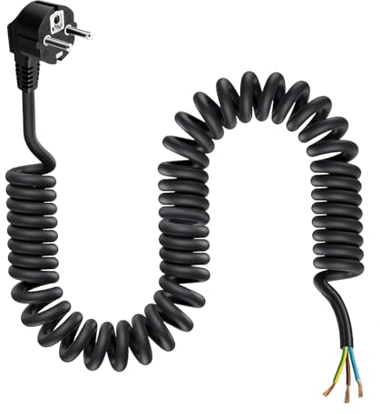Schutzkontakt Verlängerungs Kabel 5M, AOUOO Anschluss Spiralkabel Kunststoffleitung Verlängerungsleitung, 230 V / 16 A mit Schutzkontaktwickelstecker, IP20 Schuko-Stromkabel für Küche Innenbereich