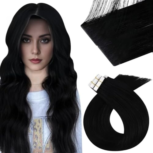 Vivien Schwarz Extensions Echthaar Tape Virgin Echthaar Tape in Extensions Naturlich Haarverlängerung Tape in Extensions Schwarz #1 40cm 10g/5Pcs