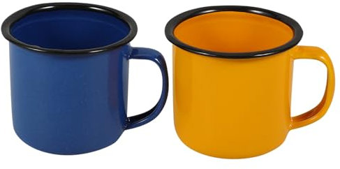 PRETYZOOM 2pcs Vintage Small Wine Cup Iron Water Mug Multi-Functional Retro Tea Drinking Cups Set Yellow and Blue for Home and Travel