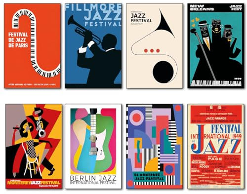 Jazz poster Fridge Magnets set of 8 print vintage retro festival promotion poster magnets No.1