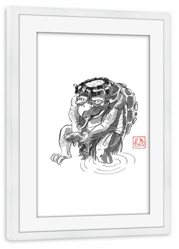 artboxONE Poster mit Rahmen weiß 45x30 cm Yokai Kappa von péchane - gerahmtes Poster