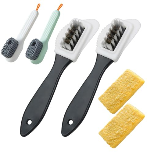 DALAETUS 6 Pcs 4-Sided Shoe Brush Set, 2 Suede Brush with 2 Multifunctional Shoe Brush & 2 Rubber Eraser, Cleaning Brush for Suede Leather Boots