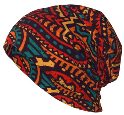 KWQDOZF Afrikanische Ethno- und Stammes-Beanie-Mütze, Chemo-Mütze, Krebs-Kopfbedeckung, Totenkopf-Mütze, Slouchy-Beanie, gestrickte Totenkopf-Mütze für Damen und Herren