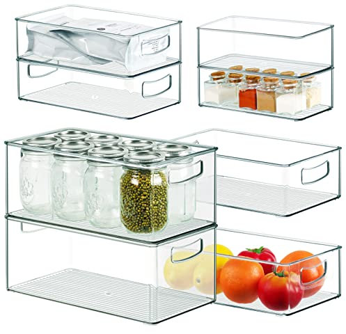 Heyuzb Paquete de 8 Contenedores de Almacenamiento Apilables Transparentes, Cajas Organizadoras, Cestas Almacenaje, Lados Rectos para Cocina, Congelador, Despensa, Gabinete, Organizador de Mostrador