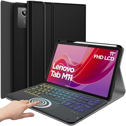 DKAHOEE Funda con teclado táctil retroiluminado para Lenovo Tab M11 de 11 pulgadas 2024, teclado inalámbrico retroiluminado de 3 zonas con soporte delgado para tablet Lenovo Tab M11 de 11 pulgadas