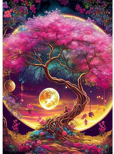 Hongyrjy Peinture par Numéros pour Adulte-L'arbre de Vie DIY Peinture Numero Adulte Débutants 40x50cm Moon Numéro d'Art Kit Peinture par Décoration Murale et Cadeaux Pour La Maison