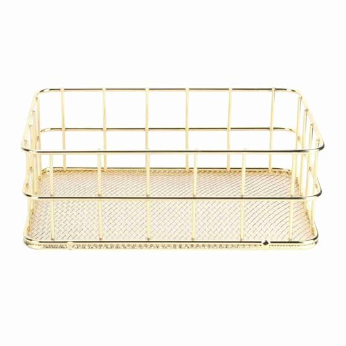 WGFOIP Metal Wire Mesh Storage Basket, Golden Iron Desktop Organizer with Sturdy Wrought Iron Construction, Multifunctional Home and Office Storage Solution