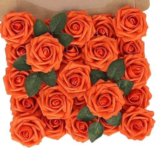 N&T NIETING Fiori artificiali, 25 pezzi, rose finte con gambo per la festa della mamma, fai da te, decorazione boho, composizioni floreali, bouquet, decorazioni per la casa, autunno arancione
