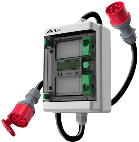 AIFIZO Mobiler Digitaler Stromzähler mit Reset 2m, 3 Phasen 32A 400V CEE-Stecker und Kupplung Drehstromzähler, IP55 CEE Adapter Stromzähler für Steckdose