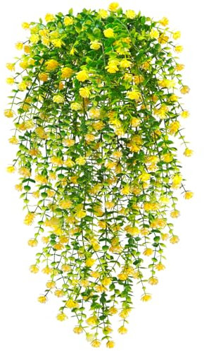 Yueshop 2PCS UV-Resistant Artificial Hanging Flowers Bouquet for Indoor Outdoor Wall Garden Wedding Home Decor (Yellow)