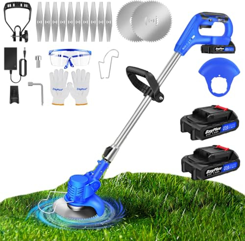 Qimu Akku-Rasentrimmer 21V Freischneider Elektrischer Rasentrimmer Mit 2 Batterien Akku Motorsense Elektro-Trimmer, Garten Rasen Unkraut Trimmer Elektro Trimmer Gartenkantenfräser für Garten, Hof