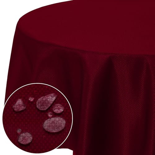 Softalker Tischdecken Weihnachten Rot Tischdecke Abwaschbar Rund 140 cm Tischdecke Silvester Tischtuch Wasserabweisende Jacquard Geometrischem Tischwäsche Dekotischdecken für Outside Garten Party