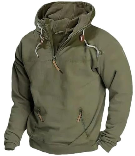 Fleece Hoodie Herren Zipper, Kapuzenpullover Herren Große Größen Fleece Pullover Mit 1/4 Zip Langarm Funktionsshirt Warm Wanderpullover Atmungsaktiv Fleecejacke Mit Vielent Taschen Übergangsjacke/