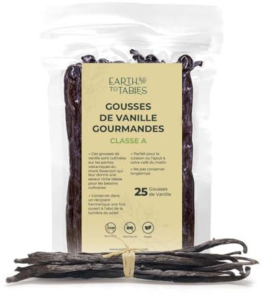 25 Gousses de Vanille Qualité Gourmet, 18 cm, Gousses Fraîches de Vanille, Charnues, Aromatique, Idéal Pour Pâtisseries, Desserts, Extrits, Sans OGM, Bulk Vanilla, Emballé sous vide
