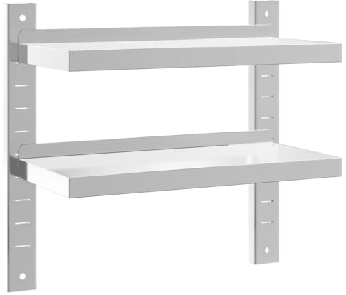 vidaXL Wandregal, 50x23,5x48 cm, Hängeregal mit 2 Böden Aufkantung, Schweberegal für Wohnzimmer Schlafzimmer Küche, Wandboard Bücherregal, Silbern Edelstahl
