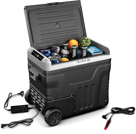 KLARSTEIN PolarForce 50L Glacière - Glacière électrique à Compression, LCD, -20°C à 20°C, Roues Tout-Terrain, poignées Doubles, Protection de la Batterie, idéale pour Camping & Voyages, congélateur