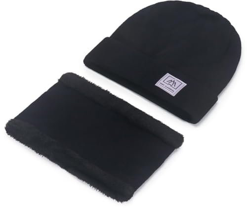 AVRUYPI Tricotés Ensemble d'hiver Bonnet écharpe, Ensemble Echarpe Bonnet Homme Femme D'hiver, Doublure Molleton Doux Bonnet tricoté Chaud Cache-Cou Extensible pour Homme Femme