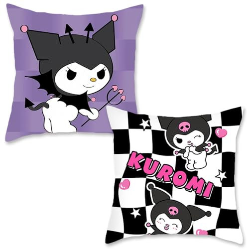 FISAPBXC Kuromi Cartoon Pillow Cover 2 Pcs Both Sides Cartoon Print Pillow Covers Super Soft Children Pillowcase Gift for Car Decor Living Room Chair Couch Sofa Bedding 45x45cm