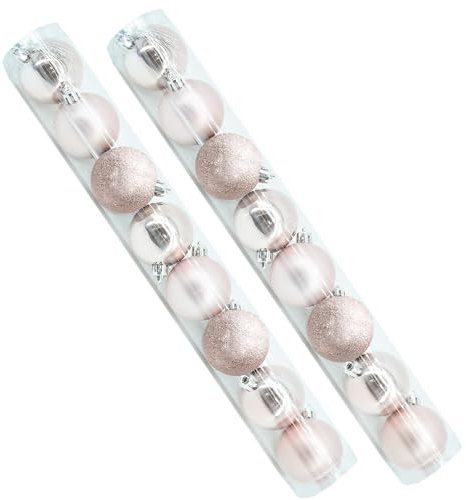 OXYN Palline Natalizie Miste Albero di Natale Set Decorativo in Plastica con Palline Lucide, Opache e Brillantini Colori Addobbi Festivi per Casa, Negozio, Matrimonio (Rosa, 16pz Diametro 5cm)