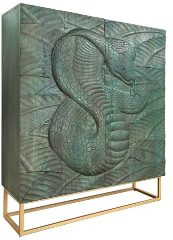 Riess Ambiente Massives Highboard Snake - 120cm - türkis Gold - Mangoholz Schlangen-Design