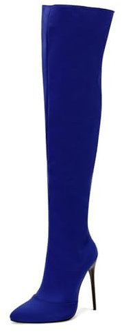 GBBRZKTB Tacchi Alti Stivali Sopra Il Ginocchio Donna Punta Stiletto Cerniera Pelle Scamosciata Scarpe Sera 12cm,Blue-48