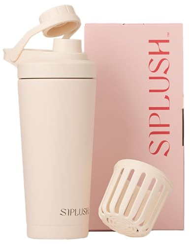 SIPLUSH Paradise - Botella mezcladora de acero inoxidable aislada para mezclas de proteínas, batidos y entrenamiento previo, con tapa giratoria y agitador sin ruido, 24 onzas, Malibu Sands
