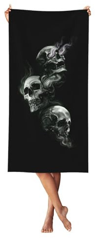 QGWDYYJQ Strandtuch mit Totenkopf-Motiv, Pfirsichhaut, Samt, 69,8 x 139,7 cm, schnell trocknendes Strandtuch, Schwarz und Weiß