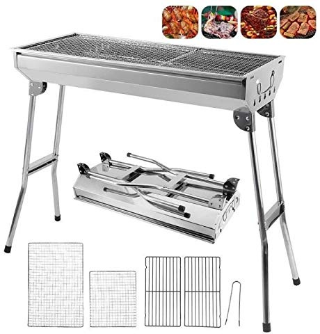 Homewell Holzkohlegrill Faltbare, Tragbarer Campinggrill, Edelstahl Klein Klappgrill für Barbeque Camping, Terrasse, Garten, Charcoal grill, 71 * 33.5 * 95cm