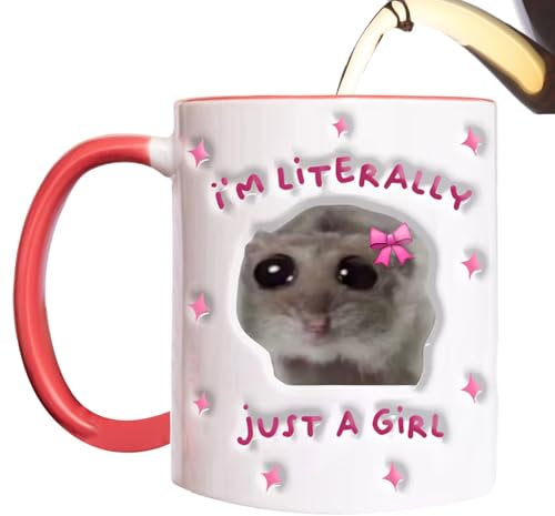 Trauriges Hamsterglas, Kaffeetasse für Hamster, 350 ml, Porzellan-Löffel, buchstäblich eine Tasse für Mädchen, Trinkwasserbecher für heiße Schokolade,